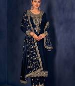 blue velvet unstitched dress materials