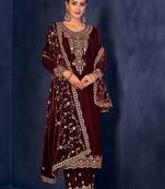 maroon velvet unstitched dress materials