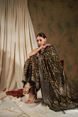 Coffee Color Weaving Work Banarasi silk blend Saree With Blouse 1