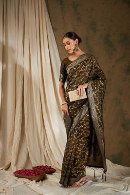 Coffee Color Weaving Work Banarasi silk blend Saree With Blouse 2