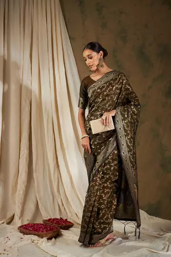 Coffee Color Weaving Work Banarasi silk blend Saree With Blouse