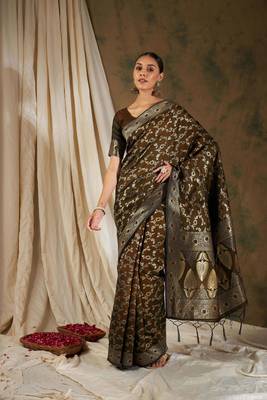 Coffee Color Weaving Work Banarasi silk blend Saree With Blouse 3