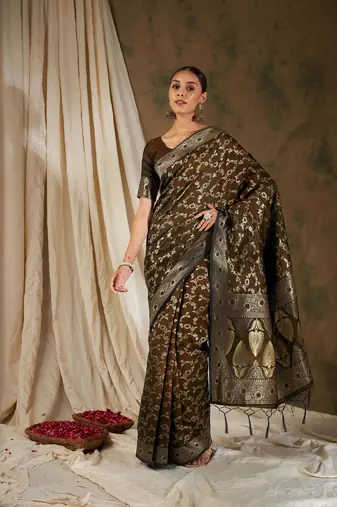 Coffee Color Weaving Work Banarasi silk blend Saree With Blouse