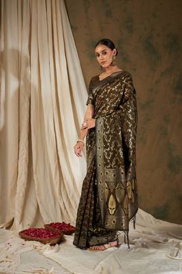 Coffee Color Weaving Work Banarasi silk blend Saree With Blouse 4