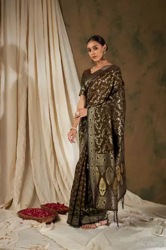 Coffee Color Weaving Work Banarasi silk blend Saree With Blouse