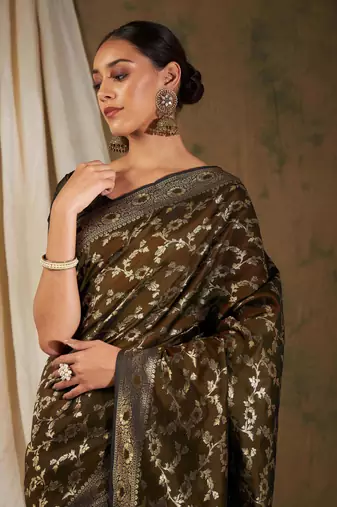 Coffee Color Weaving Work Banarasi silk blend Saree With Blouse