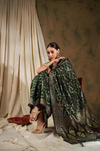 Olive Green Color Weaving Work Banarasi silk blend Saree With Blouse