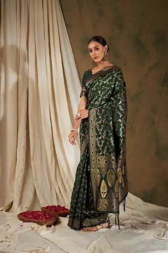 Olive Green Color Weaving Work Banarasi silk blend Saree With Blouse
