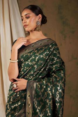 Olive Green Color Weaving Work Banarasi silk blend Saree With Blouse 5