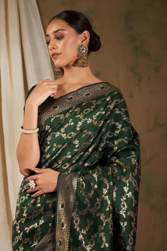 Olive Green Color Weaving Work Banarasi silk blend Saree With Blouse