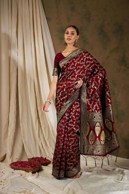 Maroon Color Weaving Work Banarasi silk blend Saree With Blouse 1