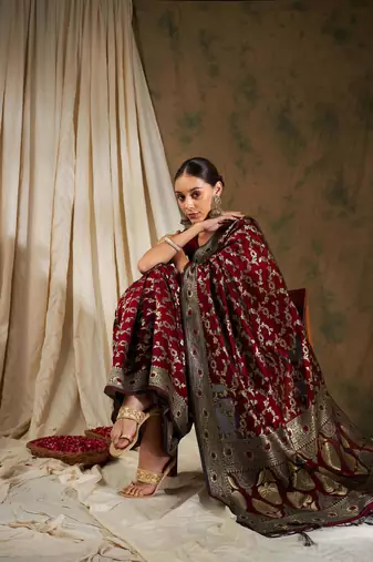 Maroon Color Weaving Work Banarasi silk blend Saree With Blouse