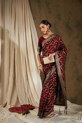 Maroon Color Weaving Work Banarasi silk blend Saree With Blouse 4