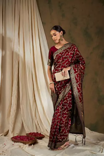 Maroon Color Weaving Work Banarasi silk blend Saree With Blouse