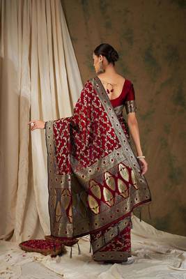 Maroon Color Weaving Work Banarasi silk blend Saree With Blouse 5