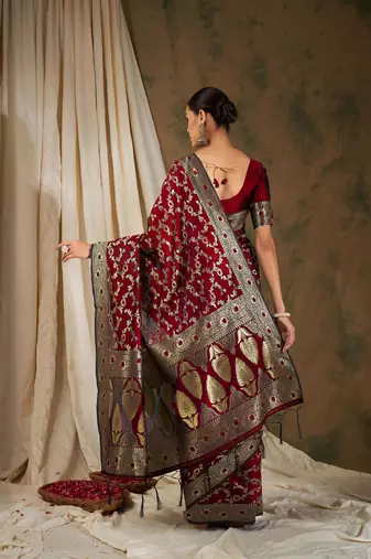 Maroon Color Weaving Work Banarasi silk blend Saree With Blouse