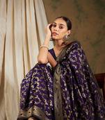 Wine Color Weaving Work Banarasi silk blend Saree With Blouse