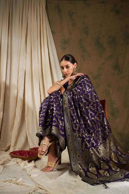 Wine Color Weaving Work Banarasi silk blend Saree With Blouse 2