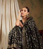 Black Color Weaving Work Banarasi silk blend Saree With Blouse