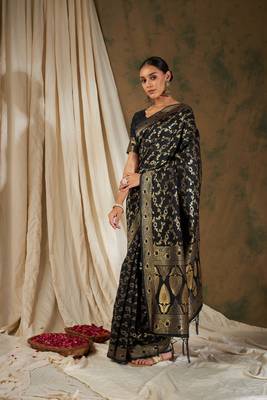 Black Color Weaving Work Banarasi silk blend Saree With Blouse 2
