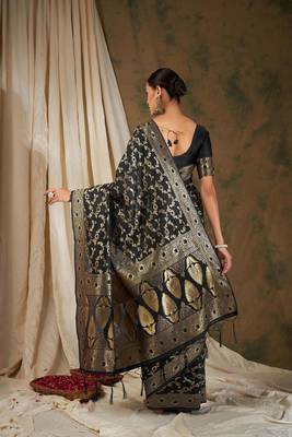 Black Color Weaving Work Banarasi silk blend Saree With Blouse 5