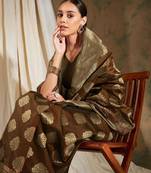 Coffee Color Weaving Work Banarasi silk blend Saree With Blouse