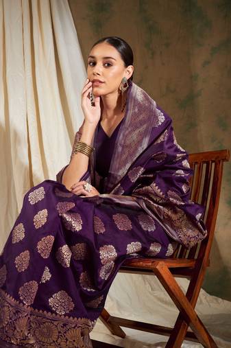 Purple Color Weaving Work Banarasi silk blend Saree With Blouse