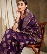 Purple Color Weaving Work Banarasi silk blend Saree With Blouse