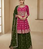 Pink embroidery georgette free size stitch skirt suit with dupatta