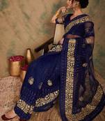 Navy blue color embroidery work net saree with blouse