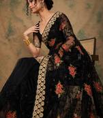 Black Color Embroidery Work Net Saree With Blouse