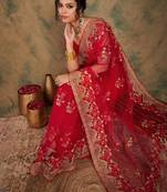 Red Color Embroidery Work Net Saree With Blouse
