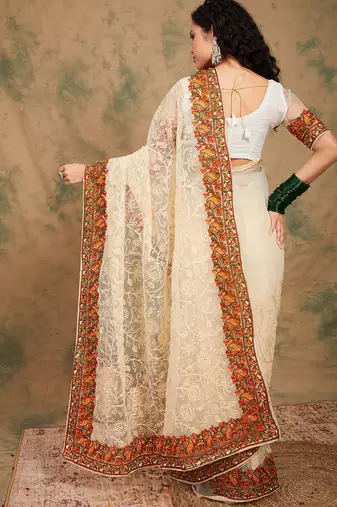 White color embroidery work net saree with blouse
