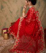 Red color embroderied work net saree with blouse