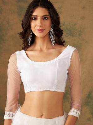 White Thread Work Embroidered Net Saree with Blouse 5