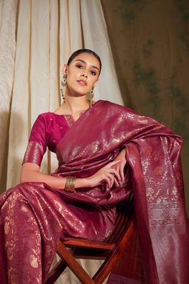Pink Color Weaving Work Faux Banarasi Silk Saree With Blouse 1