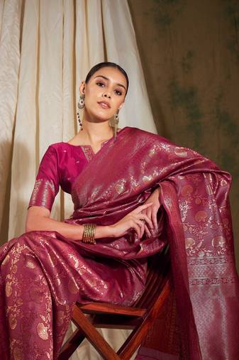Pink Color Weaving Work Faux Banarasi Silk Saree With Blouse