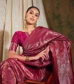 Pink Color Weaving Work Faux Banarasi Silk Saree With Blouse