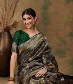 Mehandi Color Weaving Work Banarasi silk blend Saree With Blouse