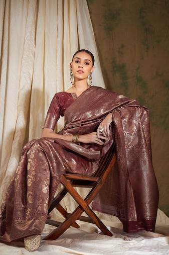 Maroon Color Weaving Work Banarasi silk blend Saree With Blouse