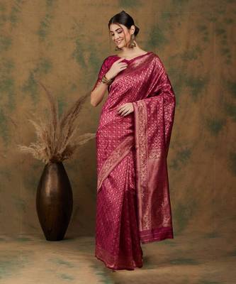 Shadow & Saining's Banarasi silk blend Zari Woven Wine Maroon Saree 1