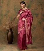 Shadow & Saining's Banarasi silk blend Zari Woven Wine Maroon Saree