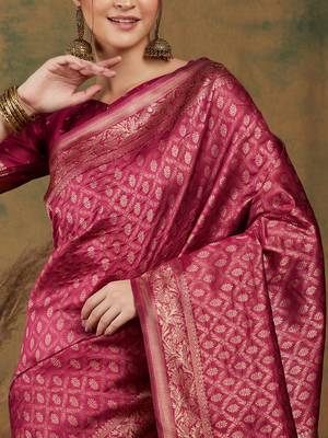 Shadow & Saining's Banarasi silk blend Zari Woven Wine Maroon Saree 4