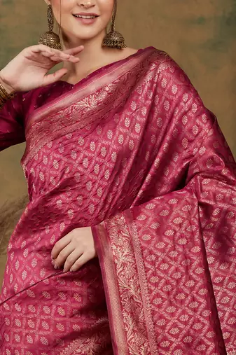 Shadow & Saining's Banarasi silk blend Zari Woven Wine Maroon Saree