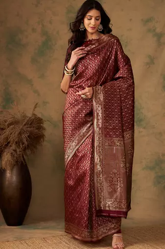 Maroon Color Weaving Work Banarasi silk blend Saree With Blouse