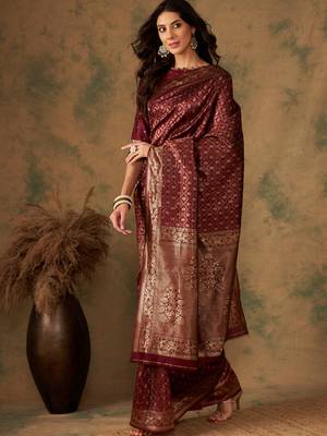 Maroon Color Weaving Work Banarasi silk blend Saree With Blouse 3