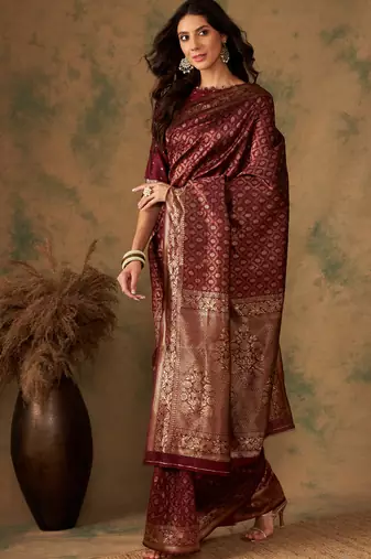 Maroon Color Weaving Work Banarasi silk blend Saree With Blouse
