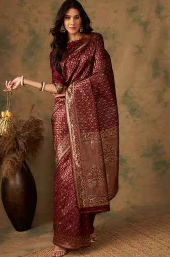 Maroon Color Weaving Work Banarasi silk blend Saree With Blouse