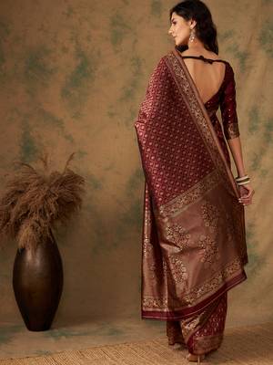 Maroon Color Weaving Work Banarasi silk blend Saree With Blouse 5