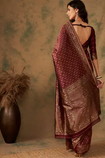 Maroon Color Weaving Work Banarasi silk blend Saree With Blouse
